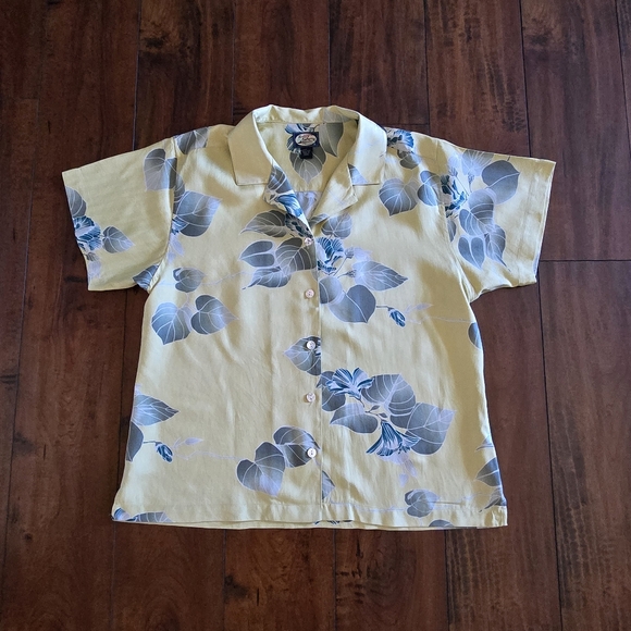 TOMMY BAHAMA Women's Yellow Floral Silk Button Up Vintage Shirt Size Large - Picture 3 of 10